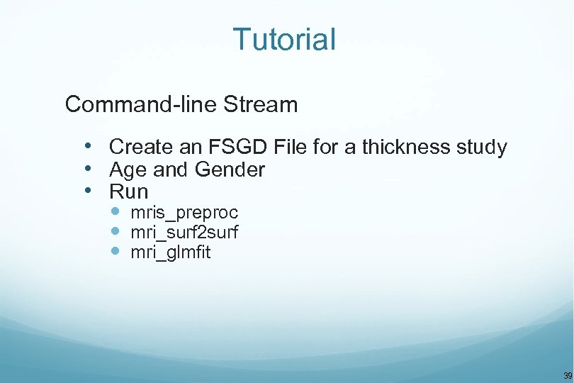 Tutorial Command-line Stream • Create an FSGD File for a thickness study • Age