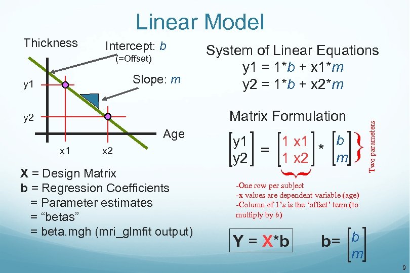 Linear Model Intercept: b (=Offset) Slope: m y 1 System of Linear Equations y