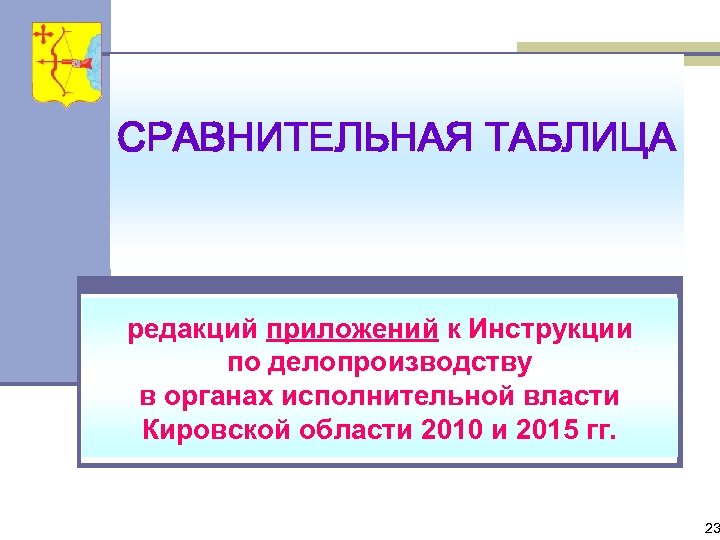 СРАВНИТЕЛЬНАЯ ТАБЛИЦА редакций приложений к Инструкции по делопроизводству в органах исполнительной власти Кировской области