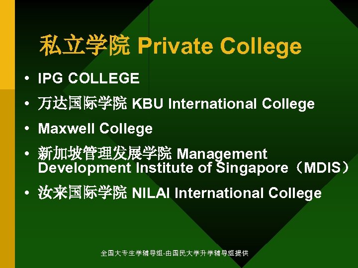 私立学院 Private College • IPG COLLEGE • 万达国际学院 KBU International College • Maxwell College