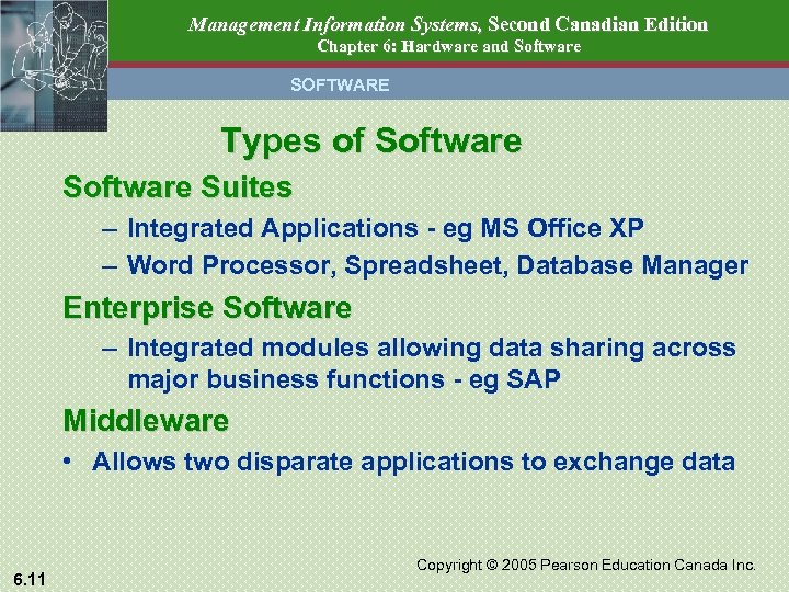 Management Information Systems, Second Canadian Edition Chapter 6: Hardware and Software SOFTWARE Types of