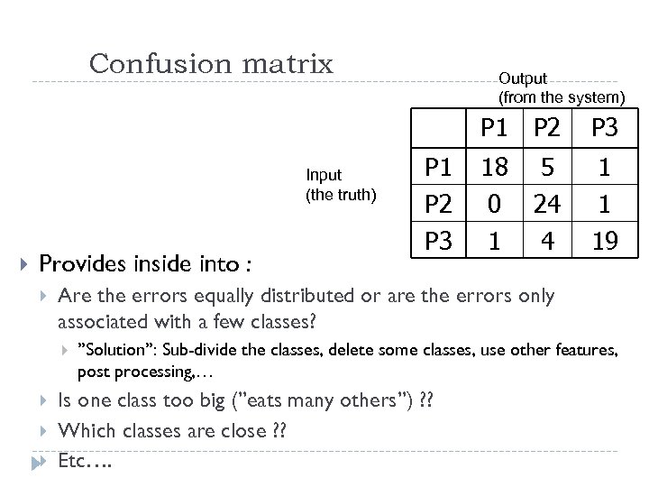 Confusion matrix Output (from the system) P 1 Input (the truth) Provides inside into