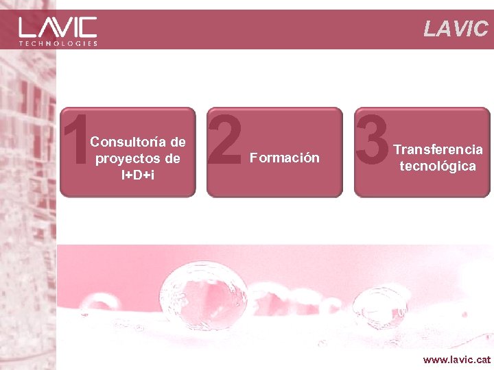 LAVIC 1 Consultoría de proyectos de I+D+i 2 Formación 3 Transferencia tecnológica www. lavic.