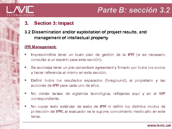 Parte B: sección 3. 2 3. Section 3: Impact 3. 2 Dissemination and/or exploitation
