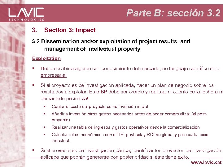 Parte B: sección 3. 2 3. Section 3: Impact 3. 2 Dissemination and/or exploitation