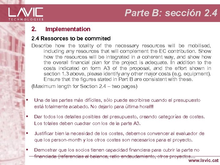 Parte B: sección 2. 4 2. Implementation 2. 4 Ressorces to be commited Describe
