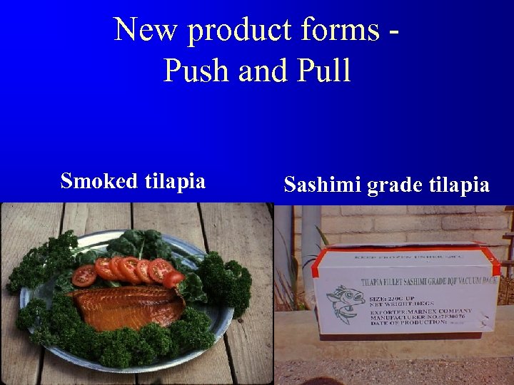 New product forms Push and Pull Smoked tilapia Sashimi grade tilapia 