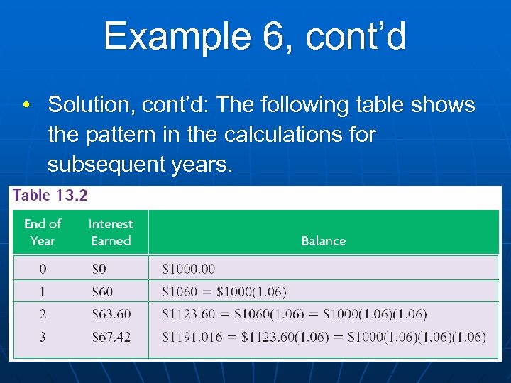Example 6, cont’d • Solution, cont’d: The following table shows the pattern in the