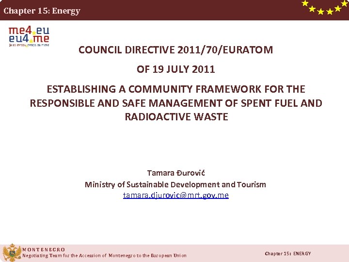 Chapter 15: Energy COUNCIL DIRECTIVE 2011/70/EURATOM OF 19 JULY 2011 ESTABLISHING A COMMUNITY FRAMEWORK