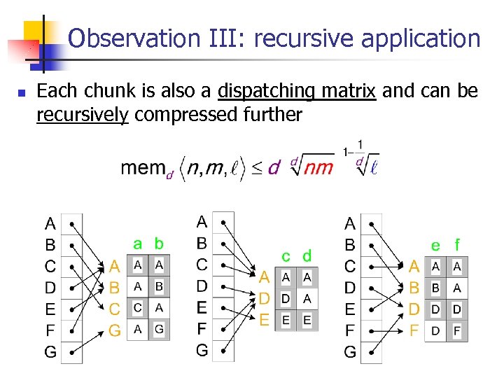 Observation III: recursive application n Each chunk is also a dispatching matrix and can