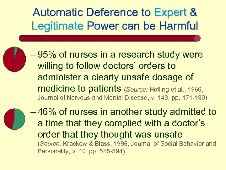 Automatic Deference to Expert & Legitimate Power can be Harmful – 95% of nurses