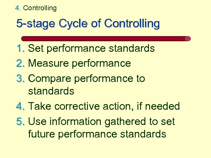 4. Controlling 5 -stage Cycle of Controlling 1. Set performance standards 2. Measure performance