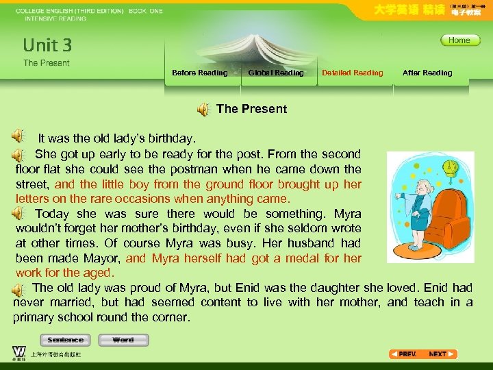 Before Reading Global Reading Detailed Reading After Reading The Present It was the old