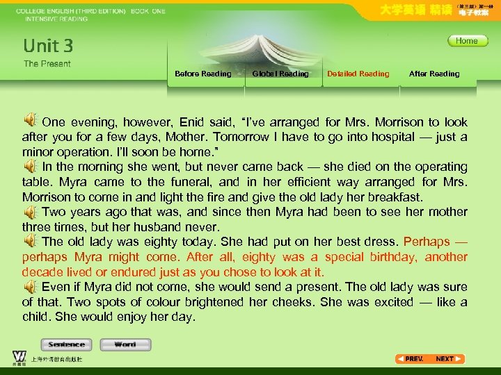 Before Reading Global Reading Detailed Reading After Reading One evening, however, Enid said, “I’ve