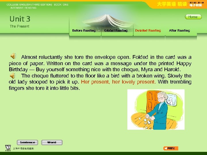 Before Reading Global Reading Detailed Reading After Reading Almost reluctantly she tore the envelope