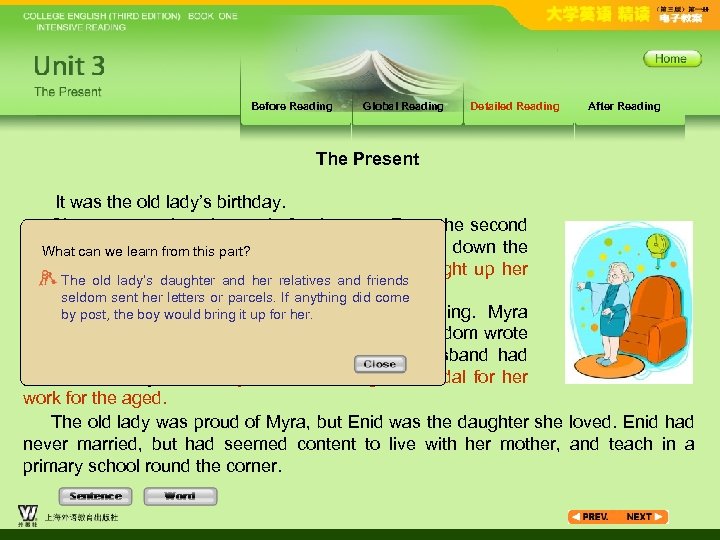 Before Reading Global Reading Detailed Reading After Reading The Present It was the old