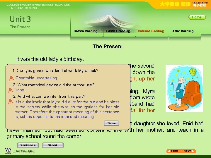 Before Reading Global Reading Detailed Reading After Reading The Present It was the old
