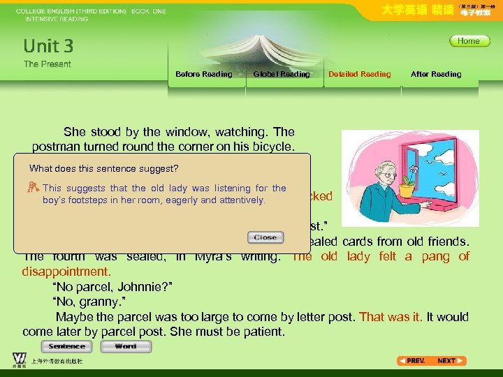 Before Reading Global Reading Detailed Reading After Reading She stood by the window, watching.