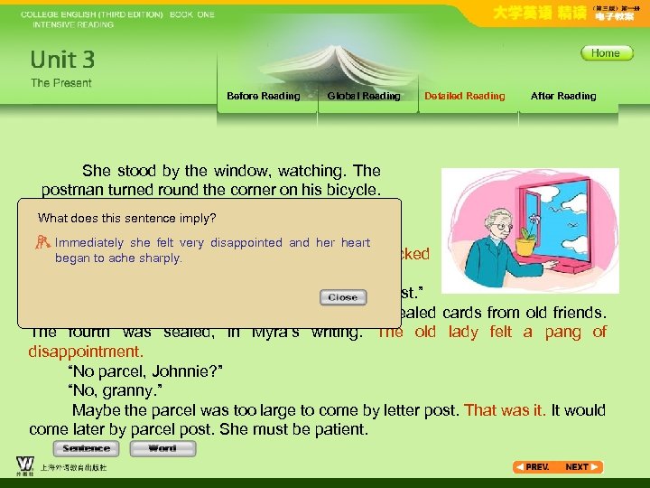 Before Reading Global Reading Detailed Reading After Reading She stood by the window, watching.