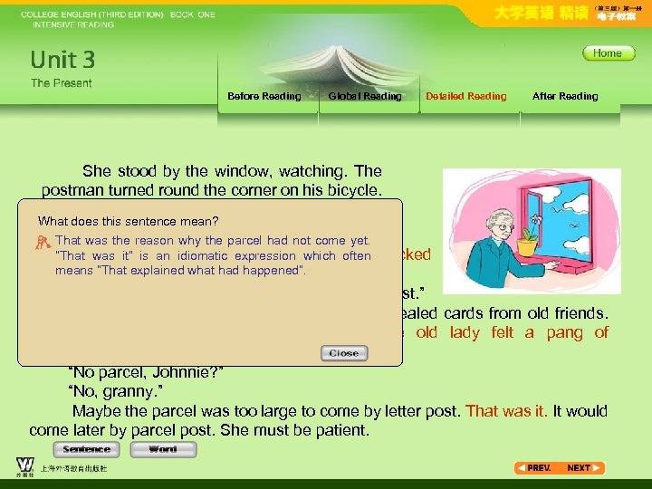 Before Reading Global Reading Detailed Reading After Reading She stood by the window, watching.