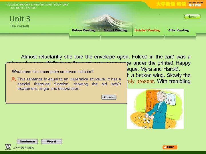 Before Reading Global Reading Detailed Reading After Reading Almost reluctantly she tore the envelope