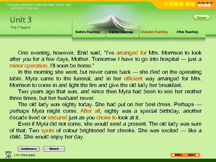 Before Reading Global Reading Detailed Reading After Reading One evening, however, Enid said, “I’ve