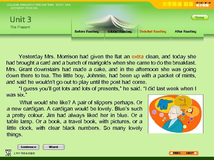 Before Reading Global Reading Detailed Reading After Reading Yesterday Mrs. Morrison had given the