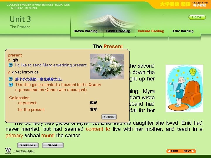 Before Reading Global Reading Detailed Reading After Reading The Present present: It was the