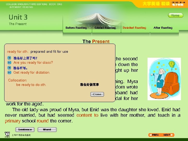 Before Reading Global Reading Detailed Reading After Reading The Present ready for sth. :