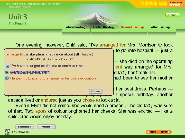 Before Reading Global Reading Detailed Reading After Reading One evening, however, Enid said, “I’ve