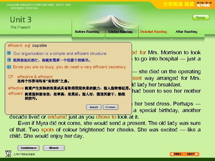 Before Reading Global Reading Detailed Reading After Reading efficient: adj. capable One evening, however,