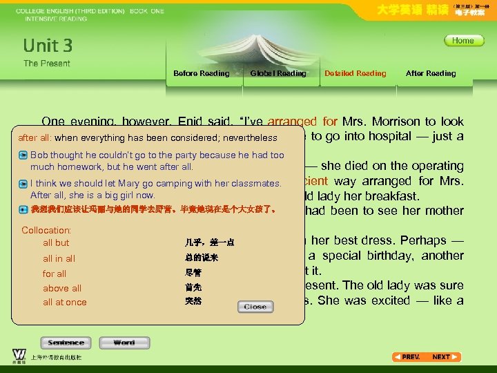 Before Reading Global Reading Detailed Reading After Reading One evening, however, Enid said, “I’ve