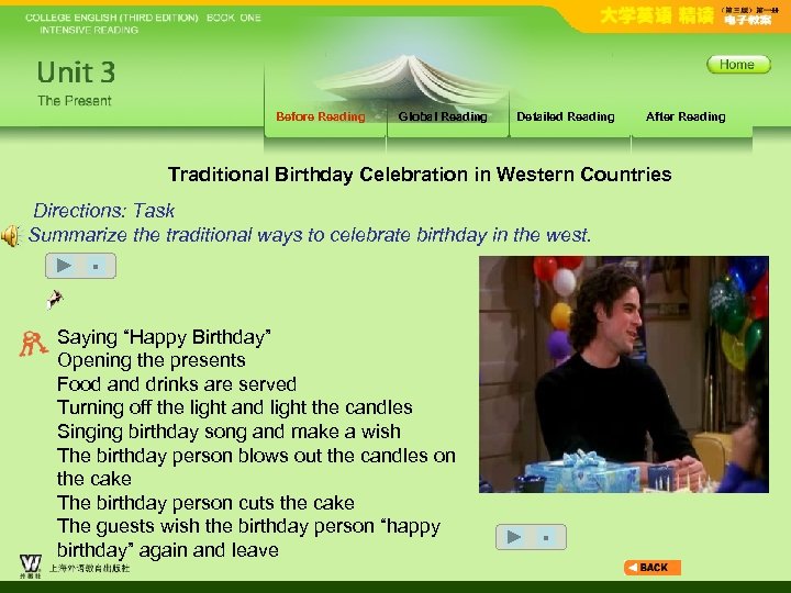 Before Reading Global Reading Detailed Reading After Reading Traditional Birthday Celebration in Western Countries