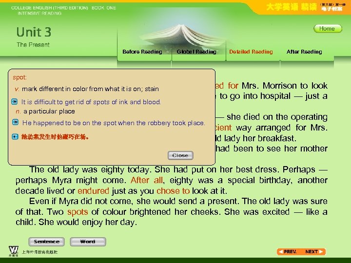 Before Reading Global Reading Detailed Reading After Reading spot: One evening, however, Enid said,