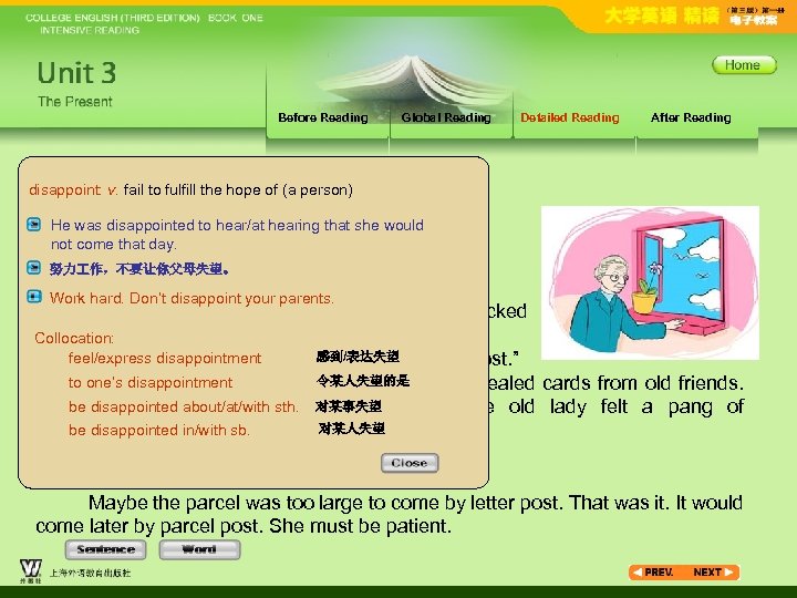 Before Reading Global Reading Detailed Reading After Reading disappoint: v. fail to fulfill the