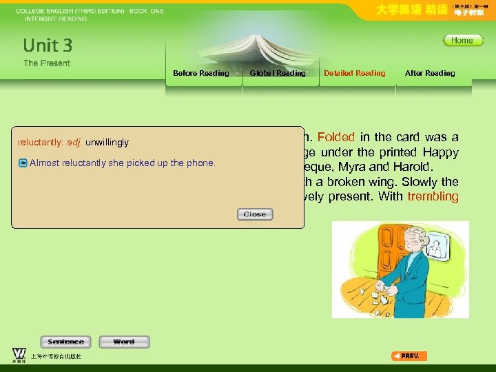 Before Reading Global Reading Detailed Reading After Reading Almost reluctantly she tore the envelope