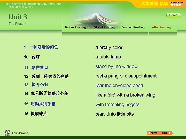 Before Reading Global Reading Detailed Reading After Reading 9. 一种好看的颜色 a pretty color 10.