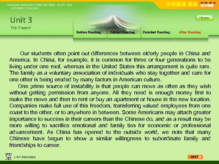 Before Reading Global Reading Detailed Reading After Reading Our students often point out differences