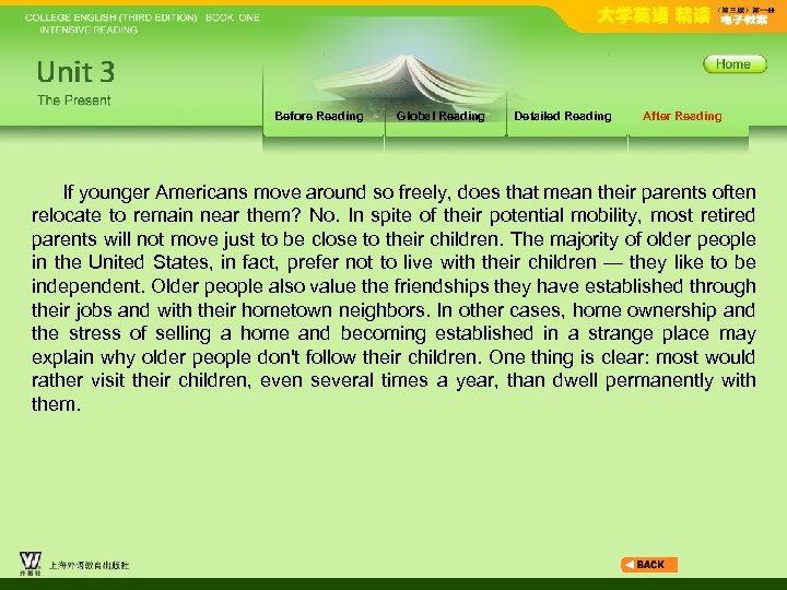 Before Reading Global Reading Detailed Reading After Reading If younger Americans move around so