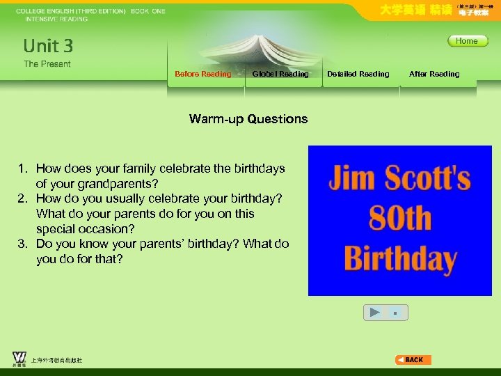 Before Reading Global Reading Detailed Reading After Reading Warm-up Questions 1. How does your