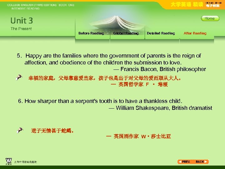 Before Reading Global Reading Detailed Reading After Reading 5．Happy are the families where the