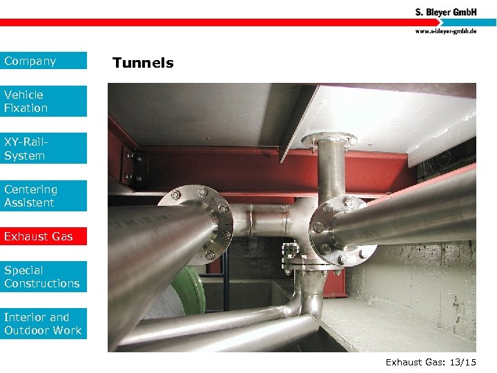 Company Tunnels Vehicle Fixation XY-Rail. System Centering Assistent Exhaust Gas Special Constructions Interior and