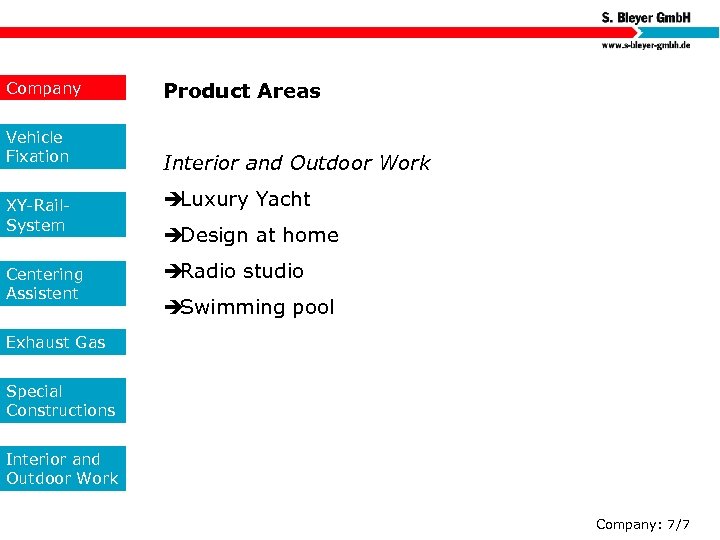 Company Vehicle Fixation XY-Rail. System Centering Assistent Product Areas Interior and Outdoor Work è