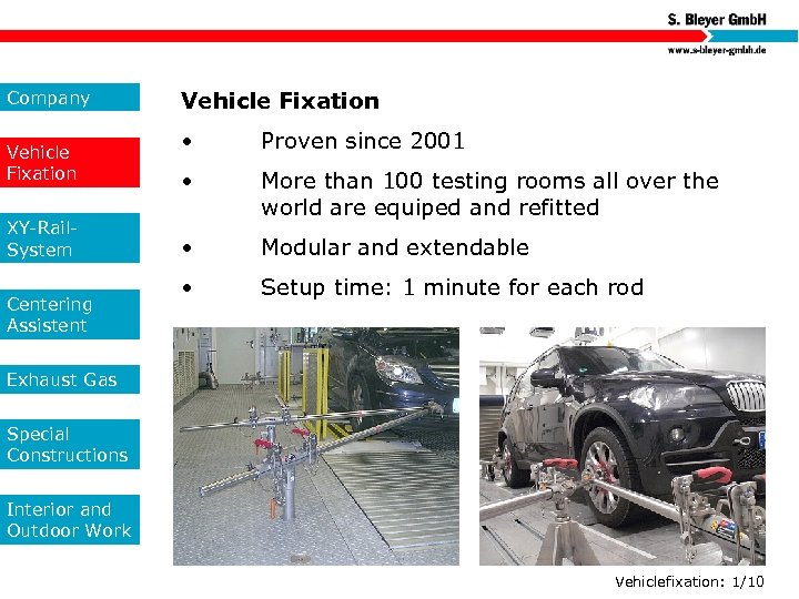 Company Vehicle Fixation XY-Rail. System Centering Assistent Vehicle Fixation • Proven since 2001 •