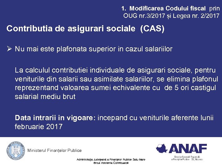 1. Modificarea Codului fiscal prin OUG nr. 3/2017 și Legea nr. 2/2017 Contributia de