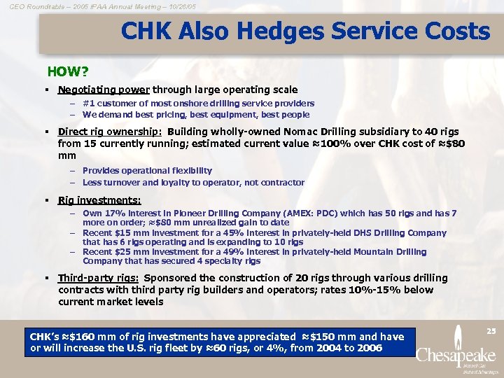 CEO Roundtable – 2005 IPAA Annual Meeting – 10/26/05 CHK Also Hedges Service Costs