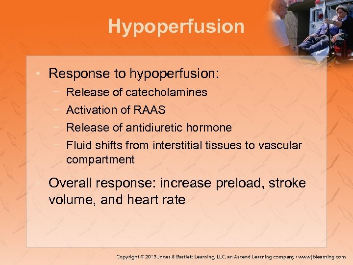 Hypoperfusion • Response to hypoperfusion: − − Release of catecholamines Activation of RAAS Release