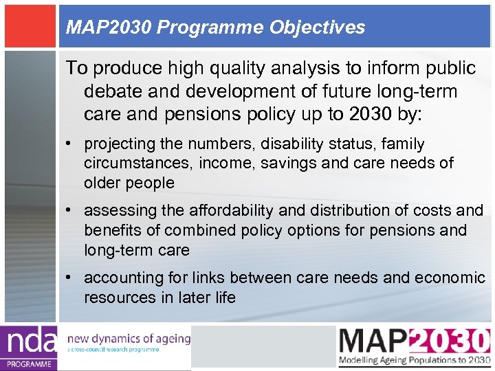 MAP 2030 Programme Objectives To produce high quality analysis to inform public debate and