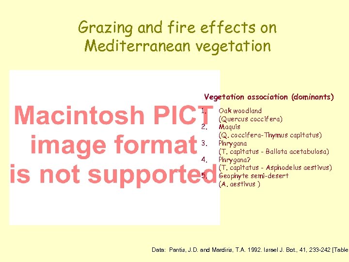 Grazing and fire effects on Mediterranean vegetation Vegetation association (dominants) 1. 2. 3. 4.