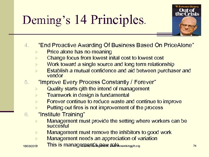 Deming’s 14 Principles. “End Proactive Awarding Of Business Based On Price. Alone” 4. Ø